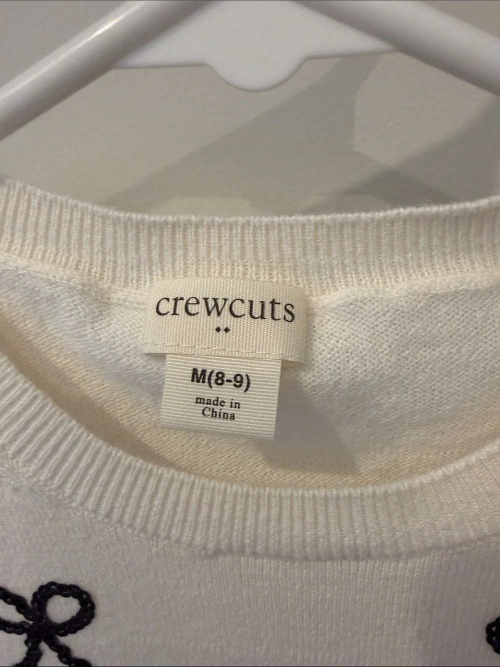 Crewcuts Ivory Knit Sweater with Black Bow Accents
